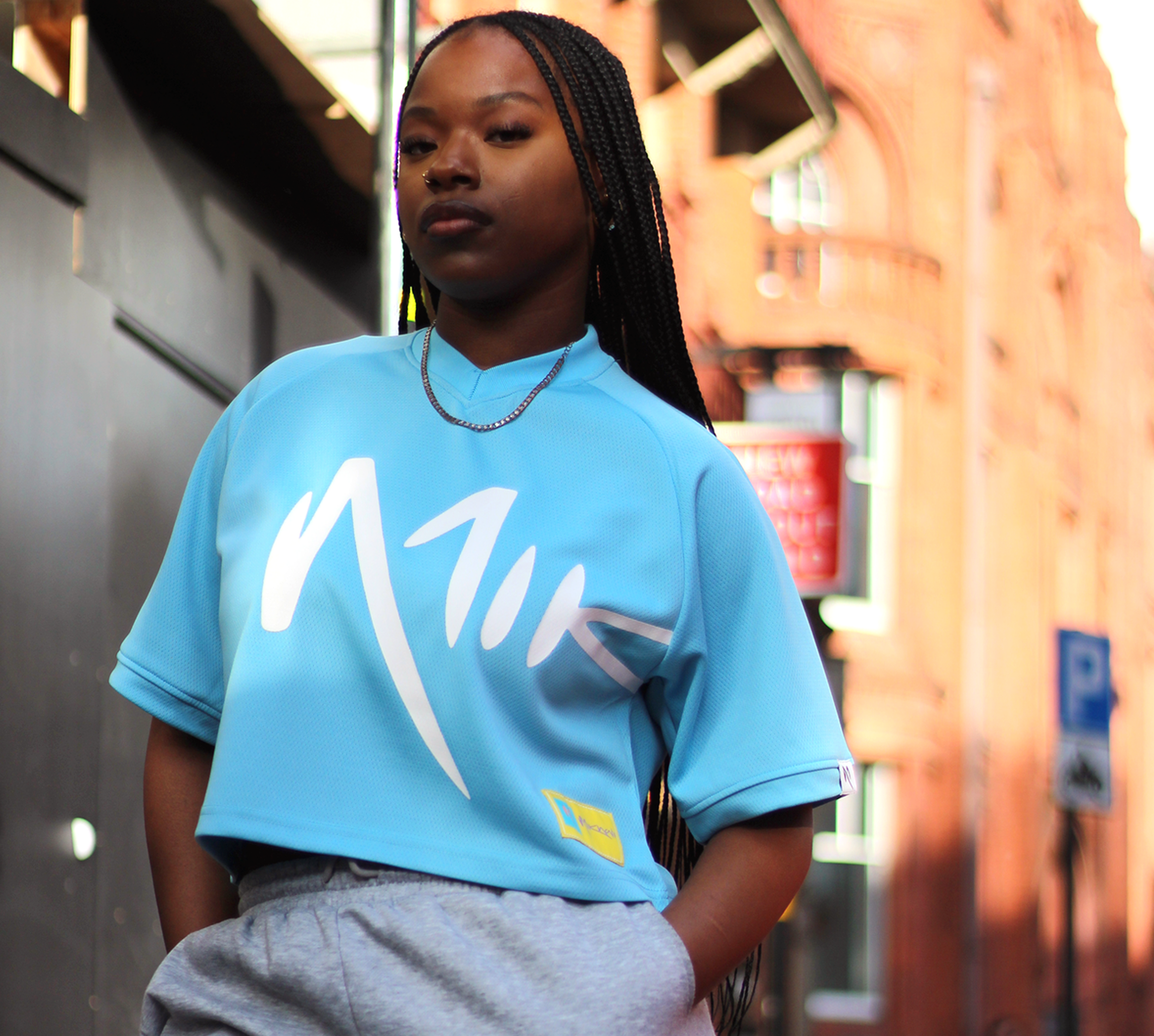 NWG OVERSIZED BOXY MESH CROP JERSEY / BABY BLUE